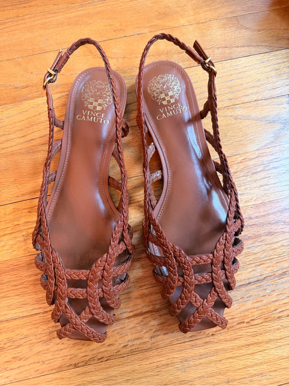 Vince Camuto Braided Slingback Sandals Cognac Brown Size 10 - Picture 3 of 8
